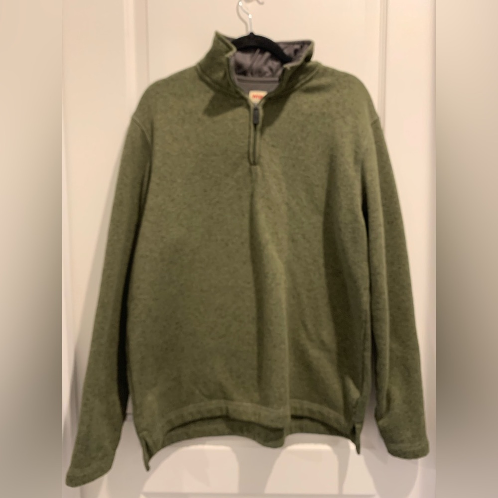 Wrangler Mens Large Quarter Zip Long Sleeve Green Pullover Fall Western Shirt